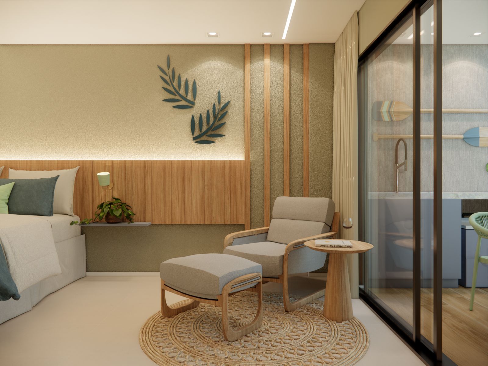 Decoração — painel com folhagem esculpida em madeira